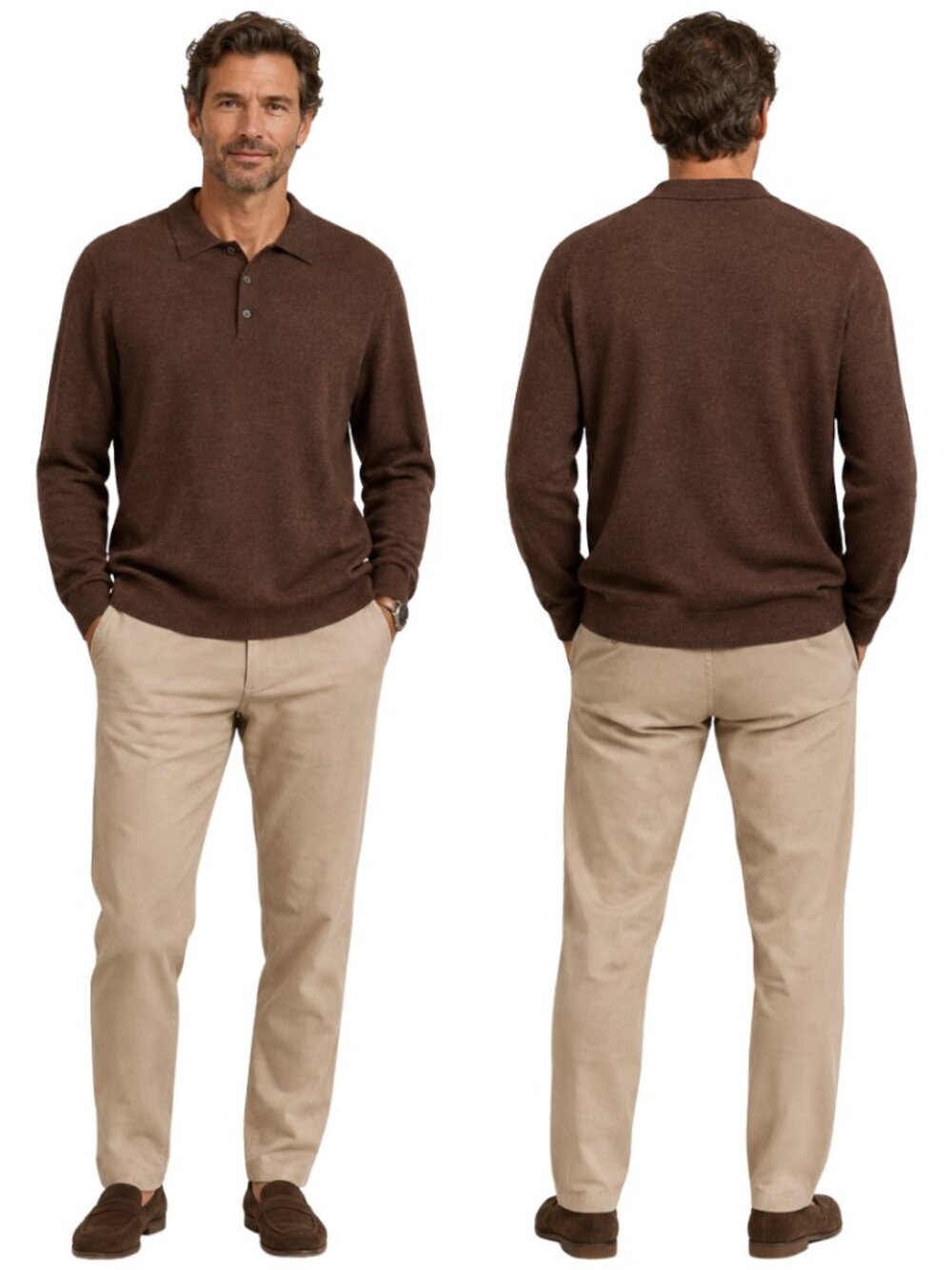 Mercer Street Studio 100% Merino Wool Polo Sweater Men's XXL Brown Minimalist